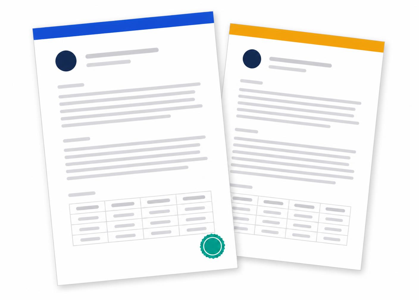 Two overlapping A4 template documents representing a certificate of motor insurance and a policy schedule, shown with placeholder text only.